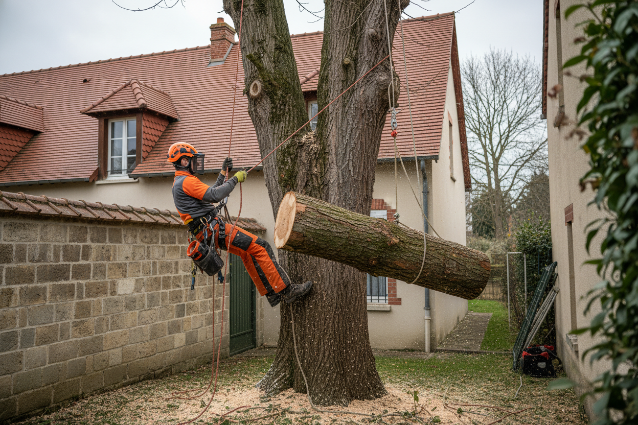 Abattage d'arbres et démontage dangereux à Troyes — intervention sécurisée près des bâtiments